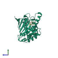 PDB entry 1qy8 coloured by chain, side view.
