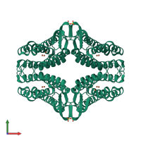 Homo tetrameric assembly 2 of PDB entry 1qyb coloured by chemically distinct molecules, front view.