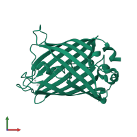 Green fluorescent protein in PDB entry 1qyf, assembly 1, front view.