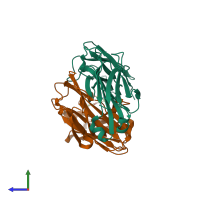 PDB entry 1qyg coloured by chain, side view.