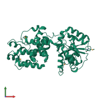 PDB entry 1qyi coloured by chain, front view.