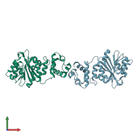 PDB entry 1qyr coloured by chain, front view.