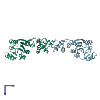 PDB entry 1qyr coloured by chain, top view.
