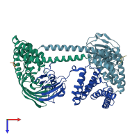 PDB entry 1qz2 coloured by chain, top view.