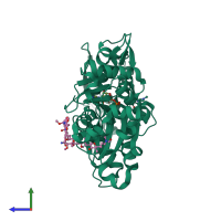 PDB entry 1qz5 coloured by chain, side view.