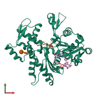 PDB entry 1qz6 coloured by chain, front view.