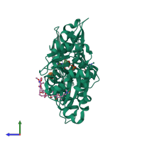 PDB entry 1qz6 coloured by chain, side view.