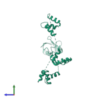 PDB entry 1qze coloured by chain, side view.