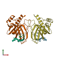 PDB entry 1qzg coloured by chain, front view.