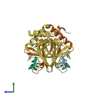 PDB entry 1qzg coloured by chain, side view.