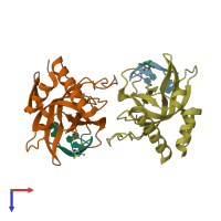 PDB entry 1qzg coloured by chain, top view.