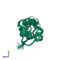 PDB entry 1qzp coloured by chain, ensemble of 13 models, side view.