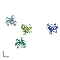 PDB entry 1qzu coloured by chain, front view.