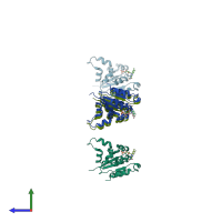 PDB entry 1qzu coloured by chain, side view.