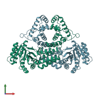 PDB entry 1qzx coloured by chain, front view.