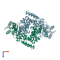 PDB entry 1qzx coloured by chain, top view.