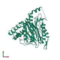 PDB entry 1qzy coloured by chain, front view.