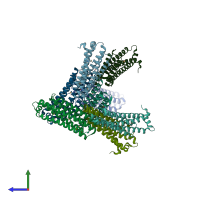 PDB entry 1r0d coloured by chain, side view.