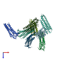 PDB entry 1r0d coloured by chain, top view.