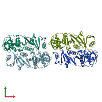 PDB entry 1r0v coloured by chain, front view.