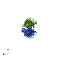 PDB entry 1r0v coloured by chain, side view.