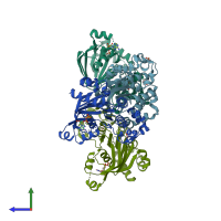 PDB entry 1r0y coloured by chain, side view.