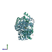PDB entry 1r10 coloured by chain, side view.
