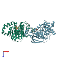 PDB entry 1r10 coloured by chain, top view.