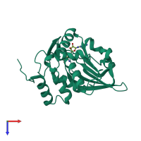 PDB entry 1r18 coloured by chain, top view.