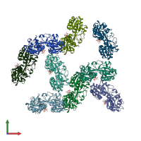 PDB entry 1r1n coloured by chain, front view.