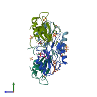 PDB entry 1r1p coloured by chain, side view.