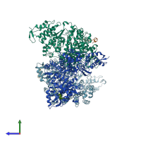 PDB entry 1r1r coloured by chain, side view.