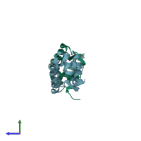 PDB entry 1r1t coloured by chain, side view.