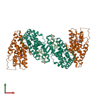 Hetero tetrameric assembly 2 of PDB entry 1r20 coloured by chemically distinct molecules, front view.