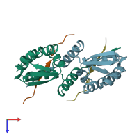 PDB entry 1r2b coloured by chain, top view.