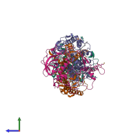 Hetero tetrameric assembly 1 of PDB entry 1r2c coloured by chemically distinct molecules, side view.