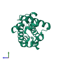 PDB entry 1r2d coloured by chain, side view.