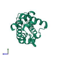 PDB entry 1r2g coloured by chain, side view.