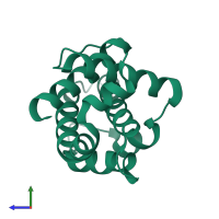 PDB entry 1r2i coloured by chain, side view.