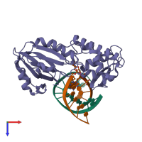 PDB entry 1r2z coloured by chain, top view.