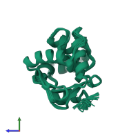 PDB entry 1r36 coloured by chain, ensemble of 25 models, side view.