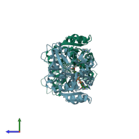 PDB entry 1r37 coloured by chain, side view.