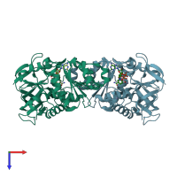 PDB entry 1r37 coloured by chain, top view.