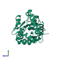 PDB entry 1r3d coloured by chain, side view.