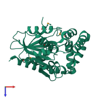 PDB entry 1r3d coloured by chain, top view.