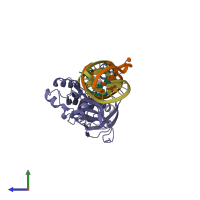 PDB entry 1r3e coloured by chain, side view.