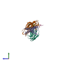 PDB entry 1r3i coloured by chain, side view.