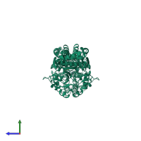 Homo dimeric assembly 4 of PDB entry 1r3n coloured by chemically distinct molecules, side view.