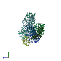 PDB entry 1r3n coloured by chain, side view.