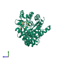 PDB entry 1r3y coloured by chain, side view.